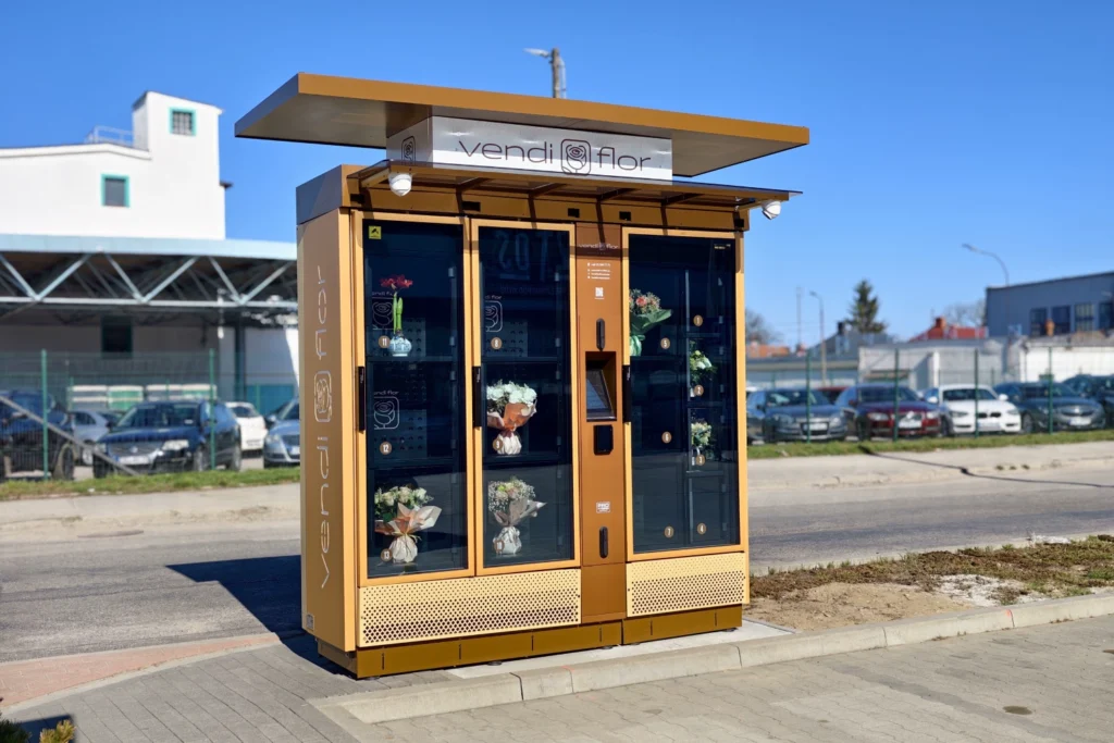 kwiatomat vendiflor sprzedaż bukietów 24h automat z kwiatami na zewnątrz